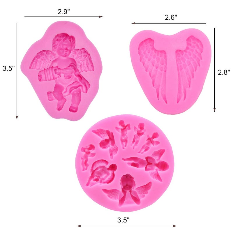 HiParty 3Pcs/Set Mini Angel Baby & Wings Fondant Molds Angelic Cherub Silicone Cake Decorating Tools Polymer Clay Molds for Boy Baby Shower Baptism CupCake Topper Decoration Favors - Image 2